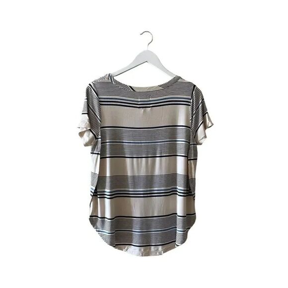 Chaser Stripes White Blue Short Sleeves Athleisure  Lightweight Blouse SZ M - Picture 7 of 11